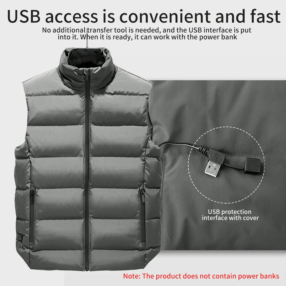 

Men USB Charging Hiking Winter Warm Soft Camping Washable Heated Vest Body Warmer Outdoor Sports Heating Pad Riding Lightweight
