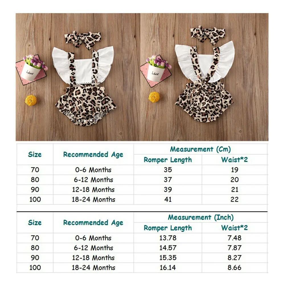 

Newborn Toddler Baby Girl Clothes Ruffle Leopard Romper Jumpsuit Outfit Sunsuit