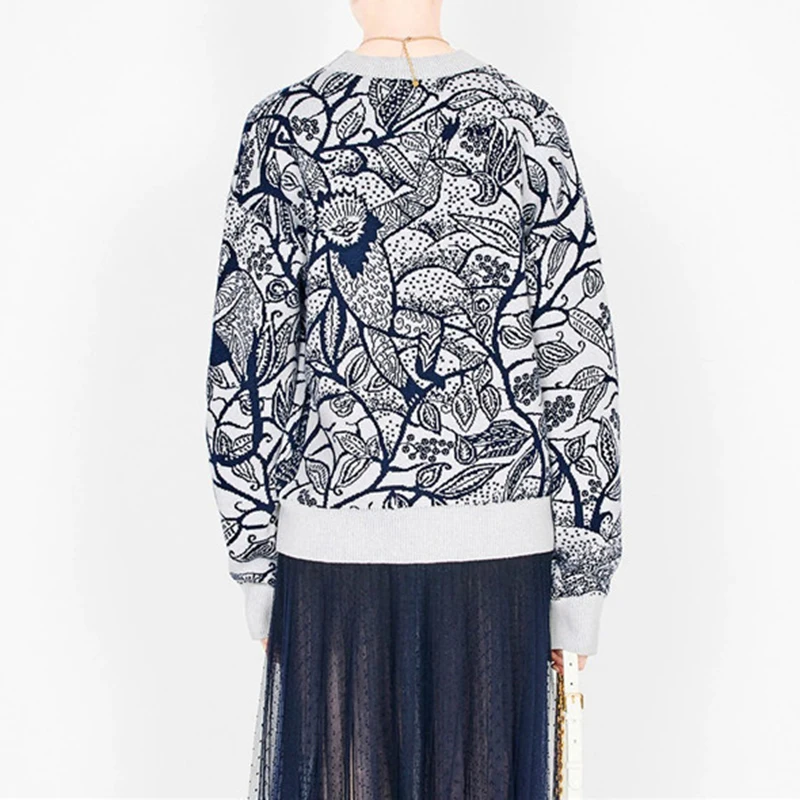 Женский жаккардовый свитер винтажный пуловер с круглым вырезом и изображением