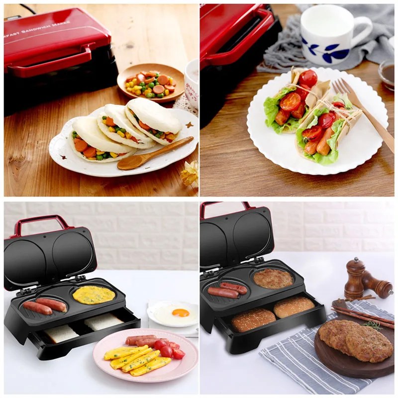 DMWD Электрический вафельница булочки торт Dorayaki 3-в-1 машина для завтрака бытовой Яичница сэндвич тостер Креп гриль ЕС и США