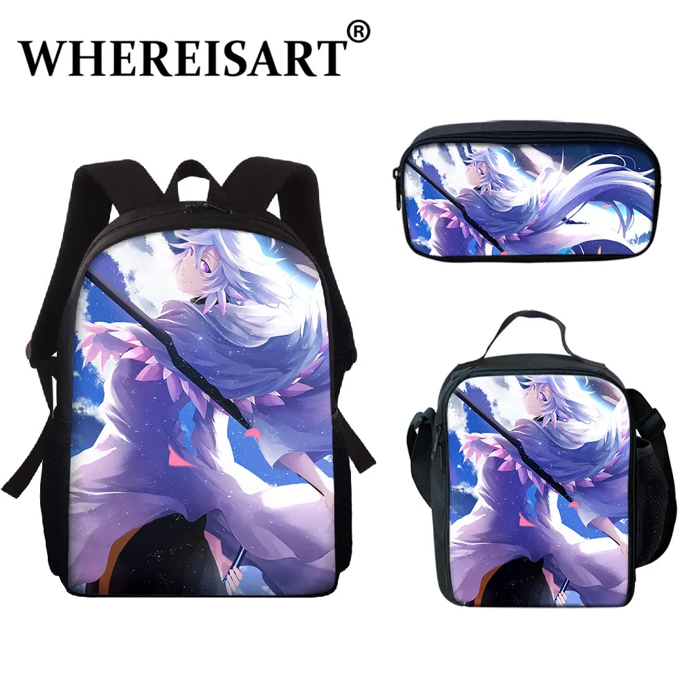 

WHEREISARTJapan Anime Fate Grand Order 3pcs/Set Backpack School Bag Luxury Merlin Lunch Package Pencil Boxs with Zipper Packet