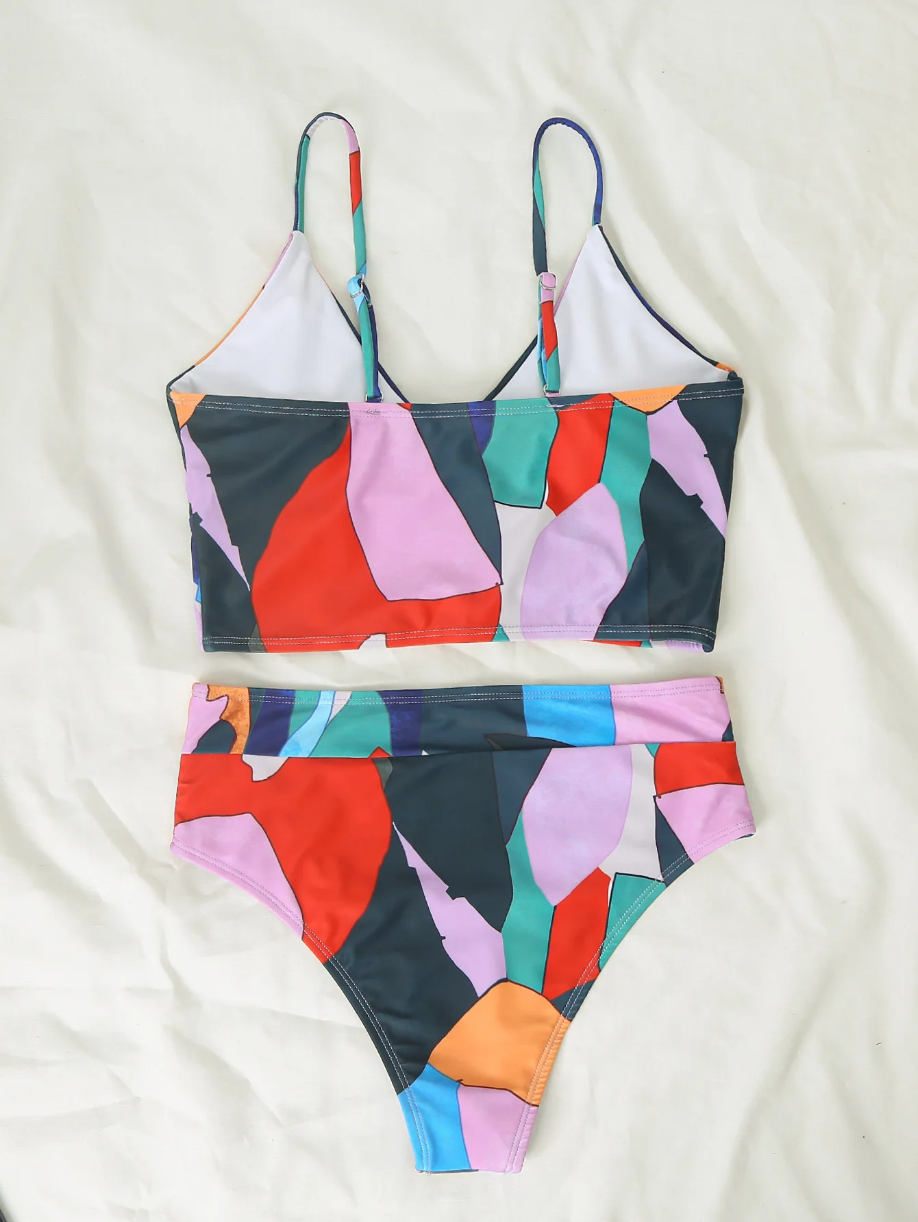 Купальник бикини с высокой талией пуш ап геометрическим принтом вырезом