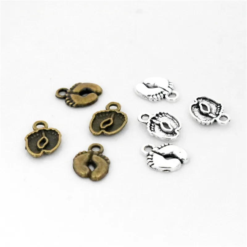 

NEW Charms,14x10mm 30pcs/Lot Two Colors Plated Cute Foot Pendants For Making DIY Handmade Jewelry
