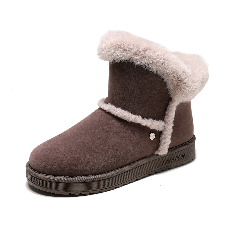 Winter New Women Suede Plush Lining Ankle Fur Snow Boots Flat With Black/Brown Emu Boots Fashion Cotton Shoes - Цвет: Коричневый