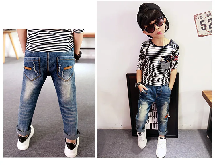 Kids Jeans for Boys Fashion Splice Denim Trousers Children Broken Hole Jeans Autumn Winter Casual Costume Wear Long Pants