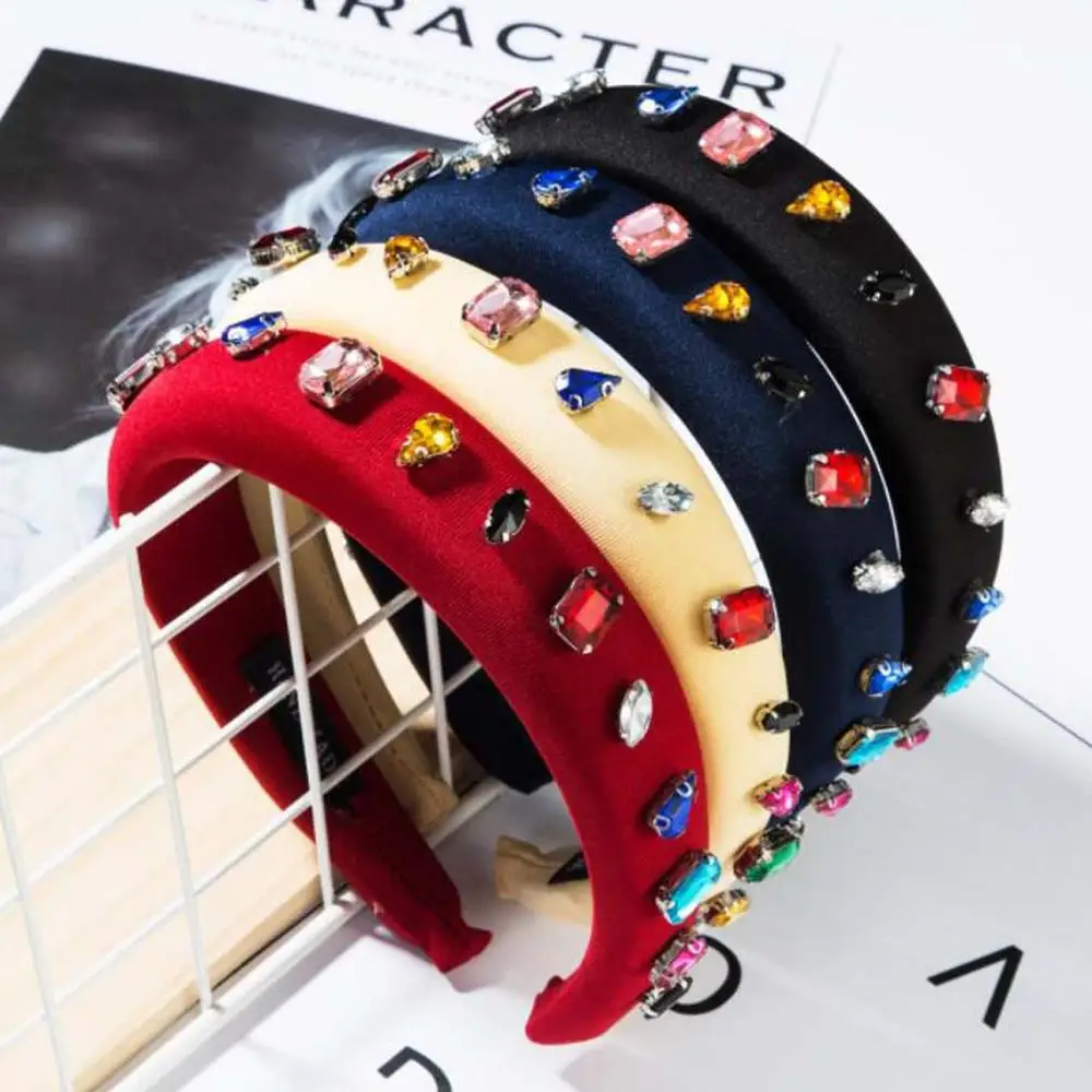 

Lady Fan Cloth Fabric Headband With Diamonds Colorful Rhinestones Super Flash Hair Ring Temperament Hair Accessories For Women