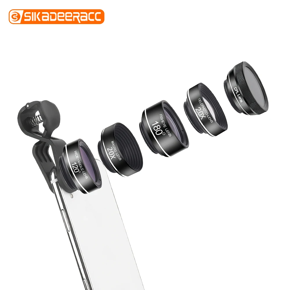 5 в 1 смартфон камера Широкоугольный объектив с автофиксированным фокусным