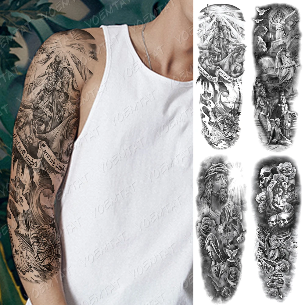 

Large Arm Sleeve Tattoo Lucifer Angel Eagle Waterproof Temporary Tatto Sticker Hell Satan Body Art Full Fake Tatoo Women Men