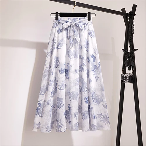 

Dropshipping Long Skirt Women 2021 Spring Summer Lady Korean Style White Black Chiffon Sun School High Waist Midi Skirt Female