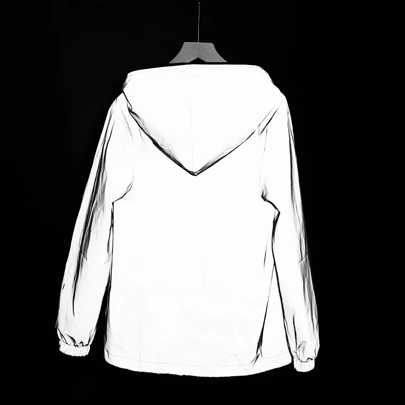

Noctilucent Streetwear Men's Reflective Jacket Women Windbreaker Casual Hip Hop Hooded Coats Mens Streetwear Night Shiny Jackets