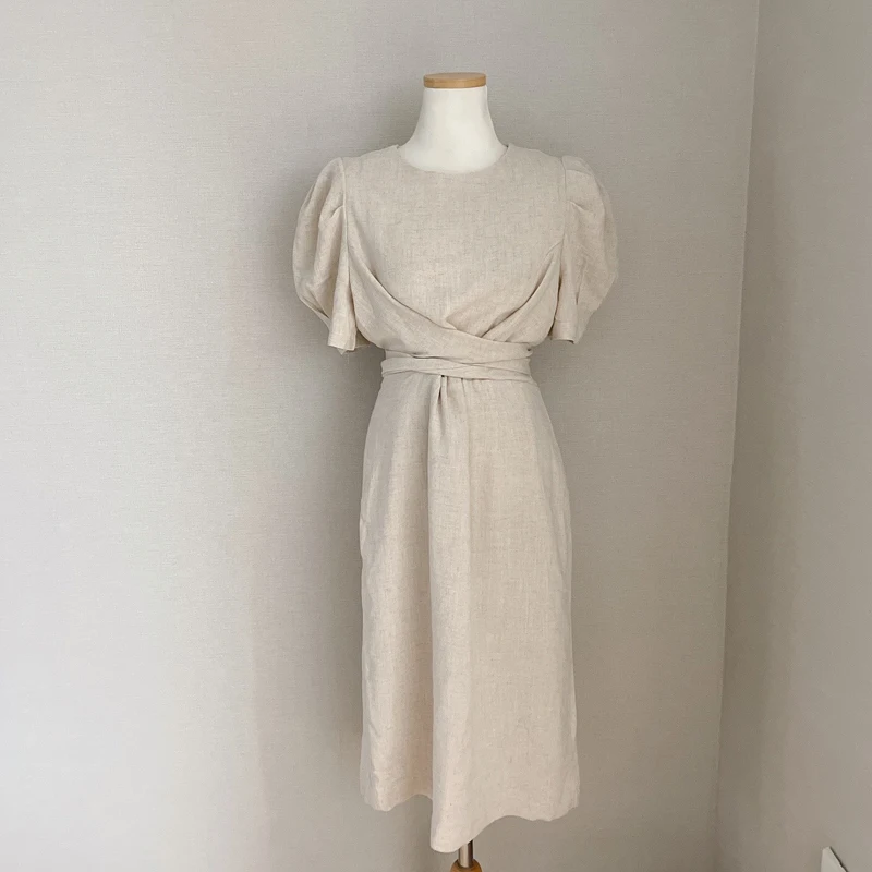 

2021 Summer Dress Women French Chic Loose Sashes Bow Office Lady Vestidos Dresses Plus Size Solid Color Female Robe Dress KE1283