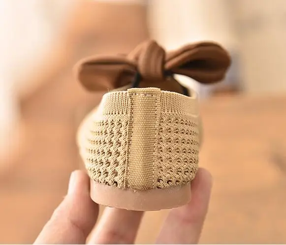 Детские туфли на плоской подошве для девочек с большим бантом дышащие мокасины