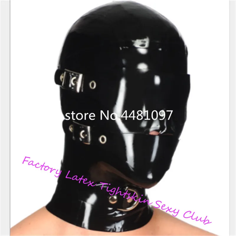 

Sexy Latex Mask Rubber Full Enclosure Hood Rubber Hood with Eyeshade eyes cover and mouth cover with back zipper(no gags)