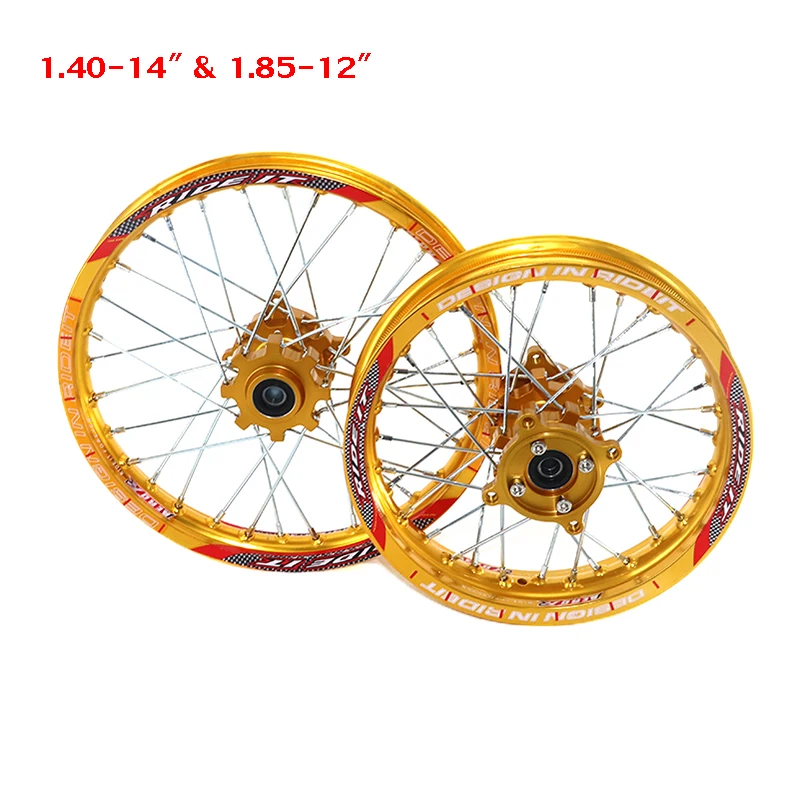

Dirt Pit Bike 1.40-14 inch Front 1.85-12 inch Rear Rims Al Alloy Wheel Rims Hub For KLX CRF Kayo BSE Motorcycle Monkey bike