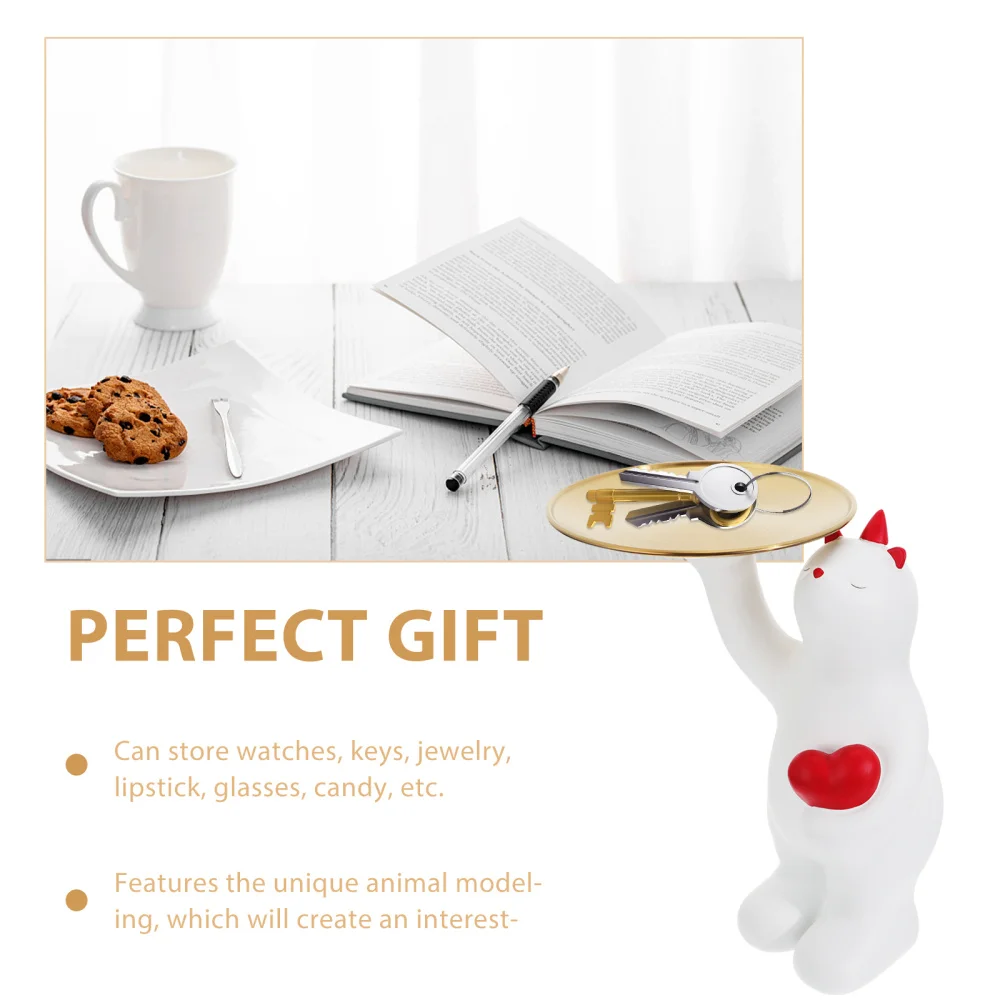 

1Pc Household Key Tray Decorative Storage Holder Bear Shaped Adornment (White)