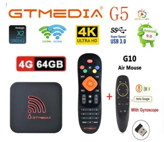 Смарт ТВ-приставка GTMEDIA G5 Android 9 0 2 4 ГГц Wi-Fi четырехъядерный 4K 1080P Full HD медиаплеер