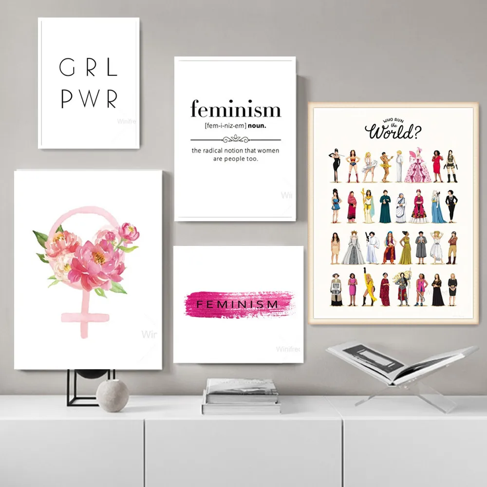 

Feminism Art Painting Girl Power Poster Who Run The World Picture Nordic Feminist Canvas Prints for Girls Room Home Wall Decor