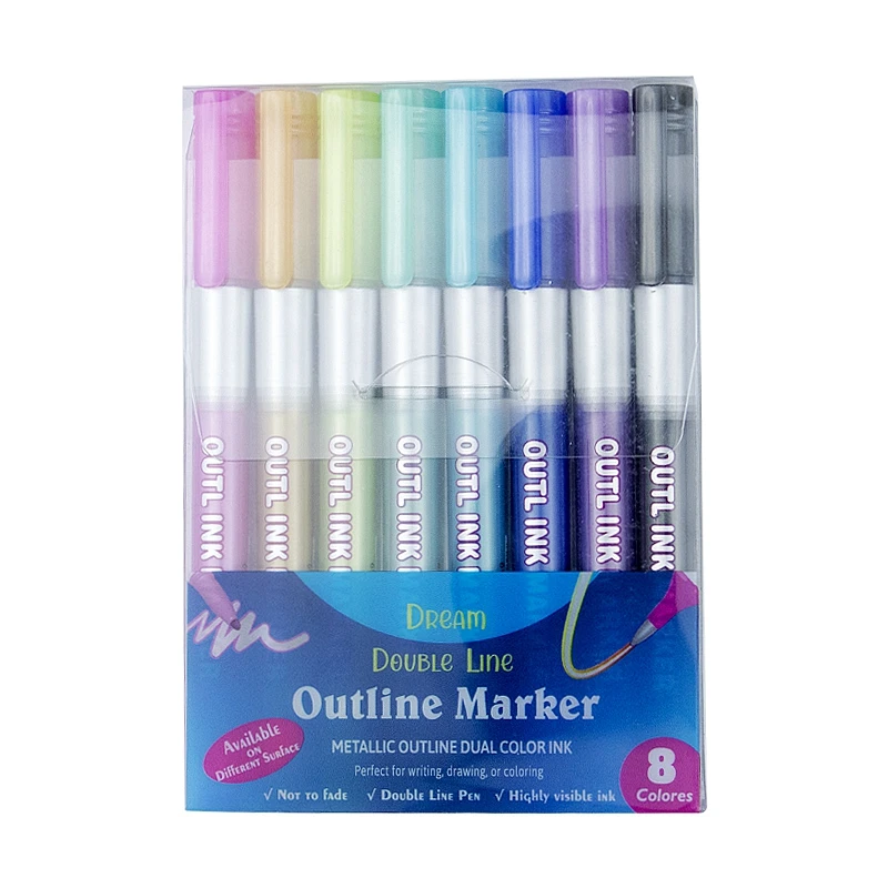 

8/12 Double Line Outline Metallic Markers Magic Shimmer Paint Pens Set for Kids Adults DRAWING Art Signature Coloring Journal