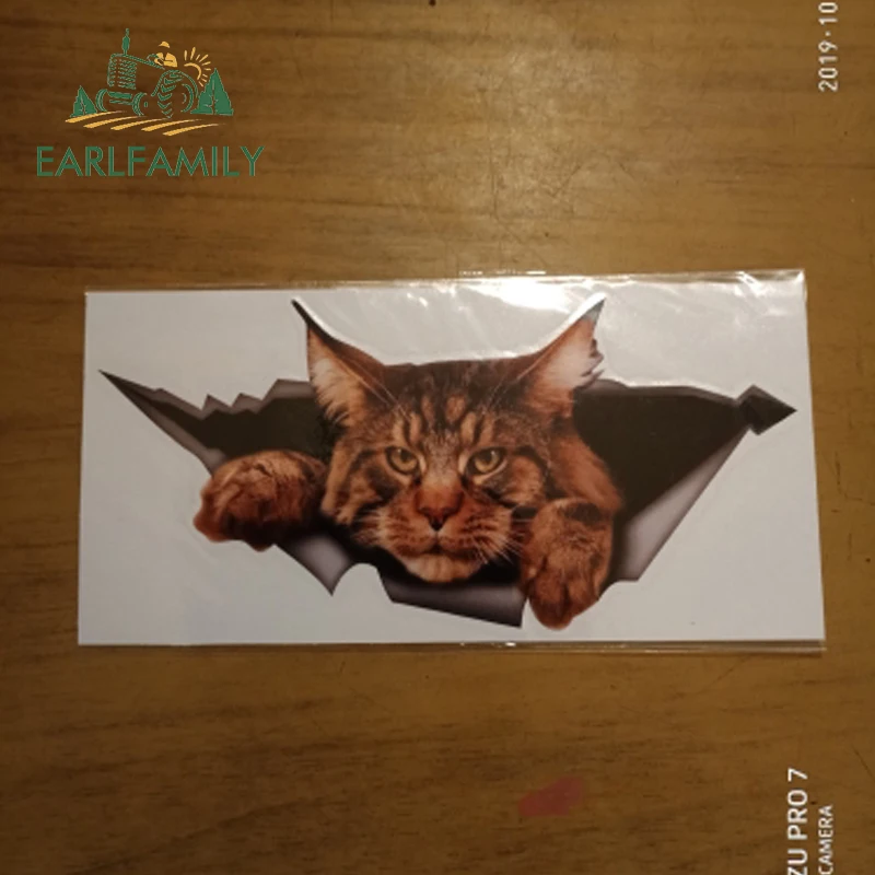 EARLFAMILY, 13 см x 6,1 см, мейн-кун, автомобильная наклейка, рваная металлическая наклейка, Светоотражающая наклейка, 3D, смешная, большая, кошачья наклейка, автомобильный стиль, водонепроницаемый