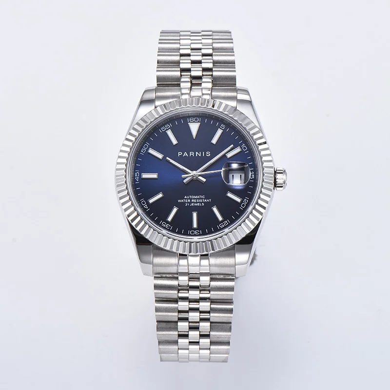 Мужские автоматические механические часы Parnis с синим циферблатом мужские