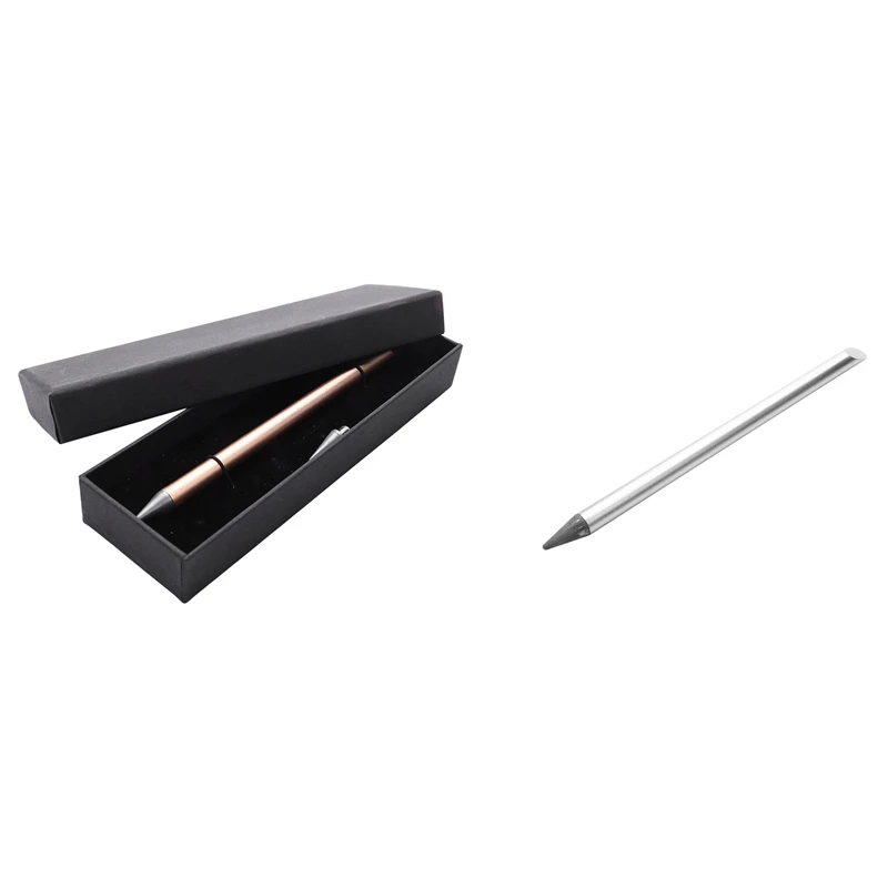 

2 Set Fountain Pen Luxury Eternal Pen Gift Box Inkless Pen Writing Stationery Office School Pencil, Gold & Silver