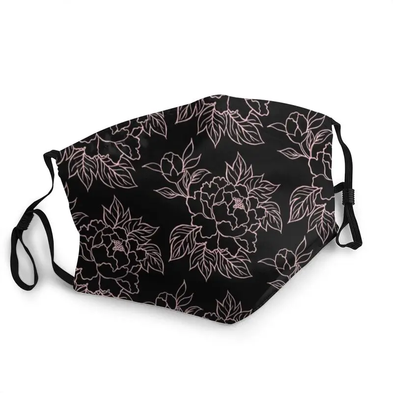 

Black Peony Non-Disposable Face Mask Adult Flower Anti Dust Protection Cover Respirator Mouth-Muffle