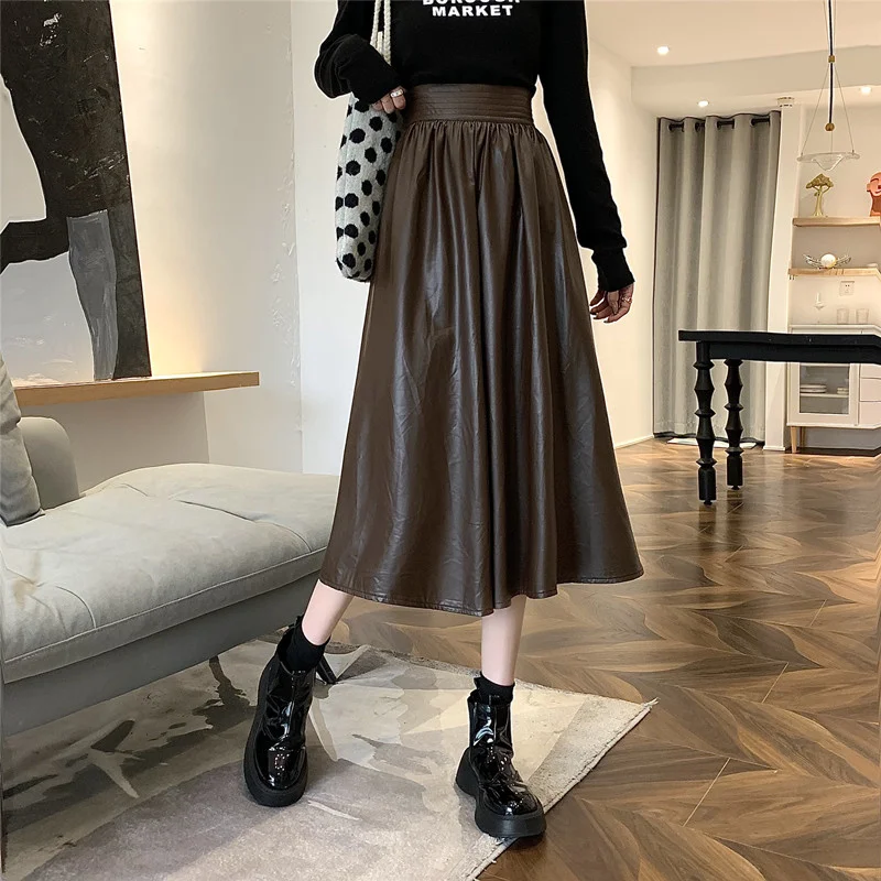 Осенняя юбка из искусственной кожи в Корейском стиле новинка 2021 средней и