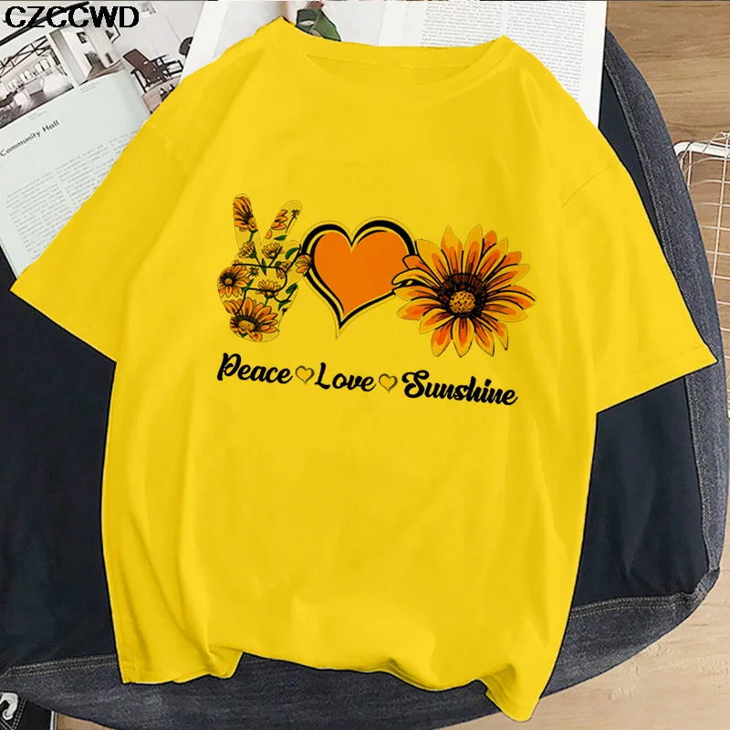 

Футболка женская с коротким рукавом и круглым вырезом, Модный милый топ с принтом подсолнуха для пар, топ на День Святого Валентина в стиле Х...