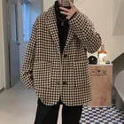 2021, Мужское пальто, повседневные свободные зимние куртки, мужские шерстяные пальто в клетку с отложным воротником