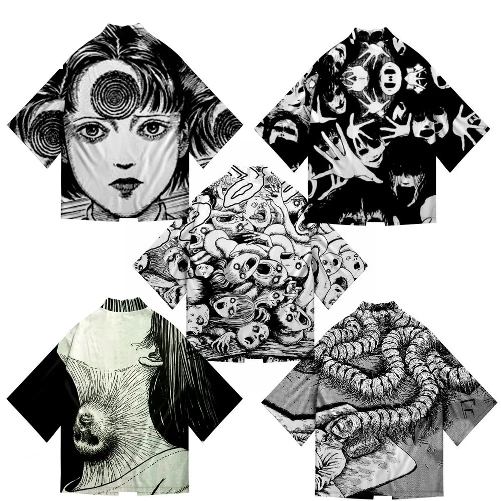 

Японское кимоно для косплея по мотивам аниме Junji Ito 3D, Модный повседневный крутой уличный кардиган с коротким рукавом для мужчин и женщин, ха...