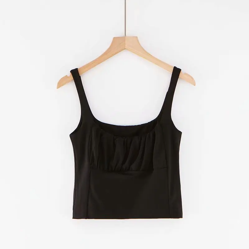 

Donsignet 2021 Hot Sale Summer Sexy Women's Crop Top Elastic Pleated Low-cut Skinny Sling Short Tank Top