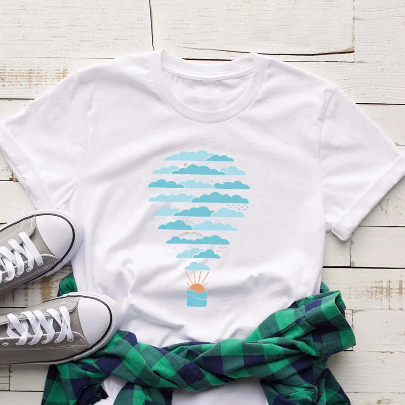 

Women's T-shirt hot air balloon cartoon print T-shirt women short-sleeved summer T-shirt top casual Harajuku graphic T-shirt