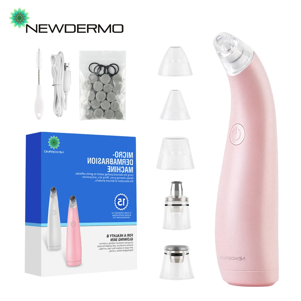 NEWDERMO 5 tips Blackhead Remover Vacuum Ance Pimple Extractor Nose Whitehead Pore Cleaner Diamond Microdermabrasion Machine