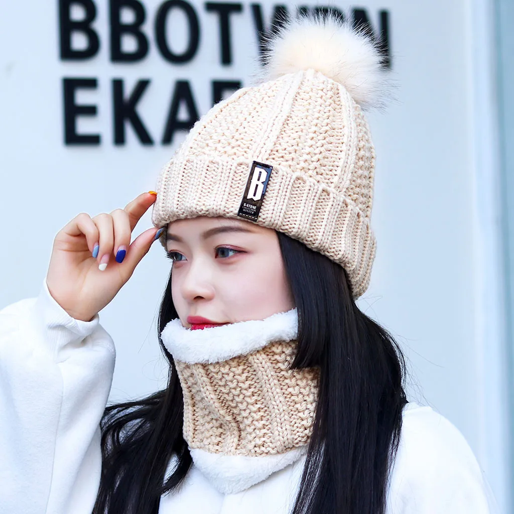 2 шт. женский набор из шапки и шарфа зимняя однотонная вязаная шапка с помпоном