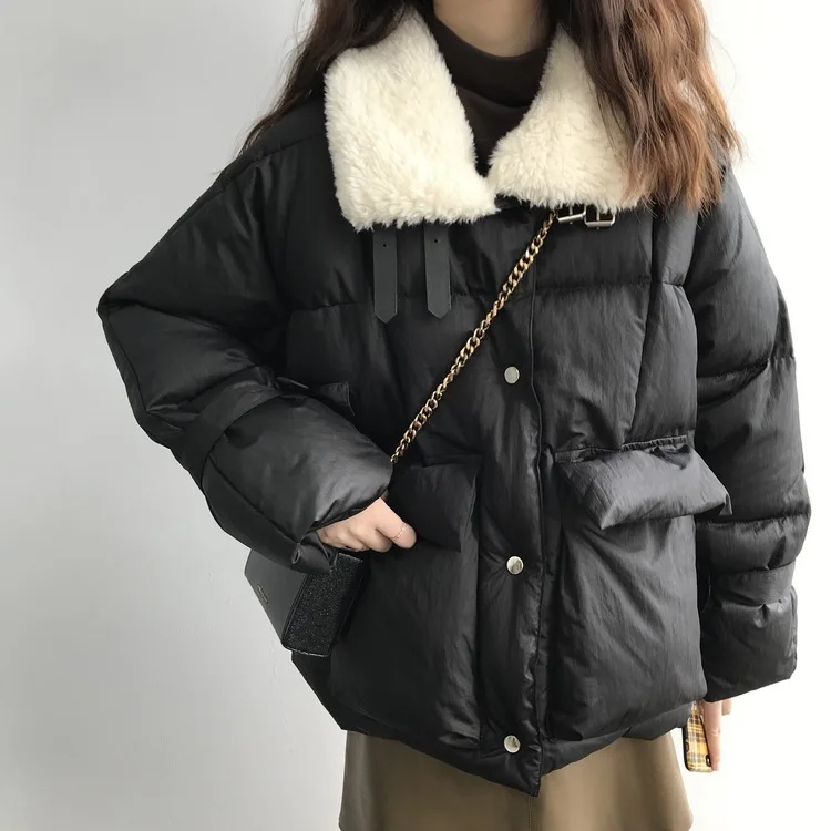 Winter New Thickened Solid Color Short ins Loose Bread Suit cotton-padded jacket Female