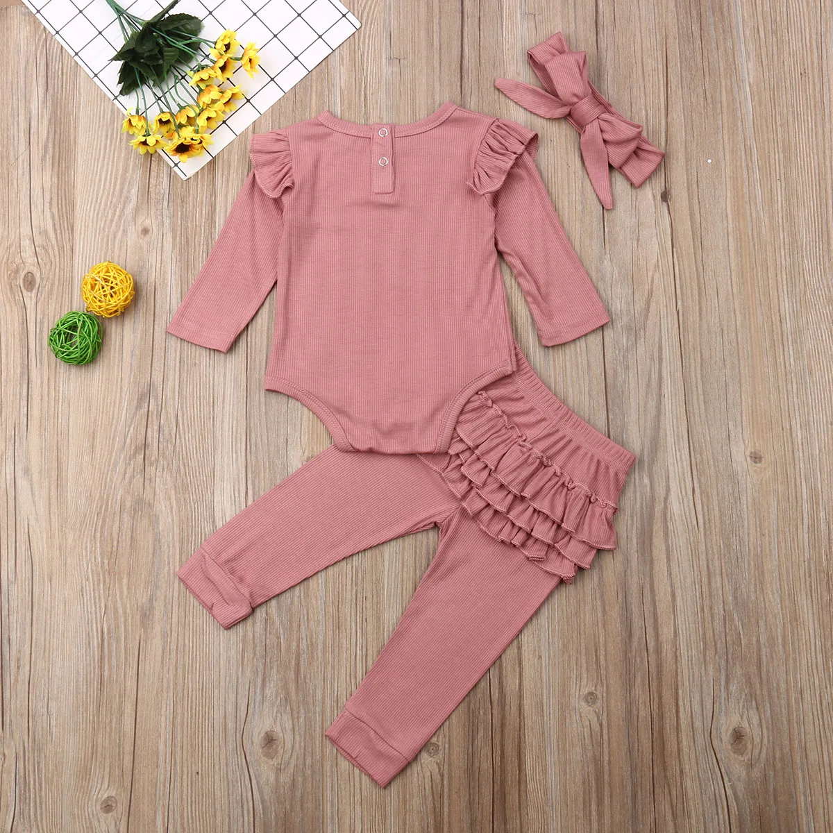 Одежда для новорожденных девочек хлопковый однотонный комбинезон + штаны с