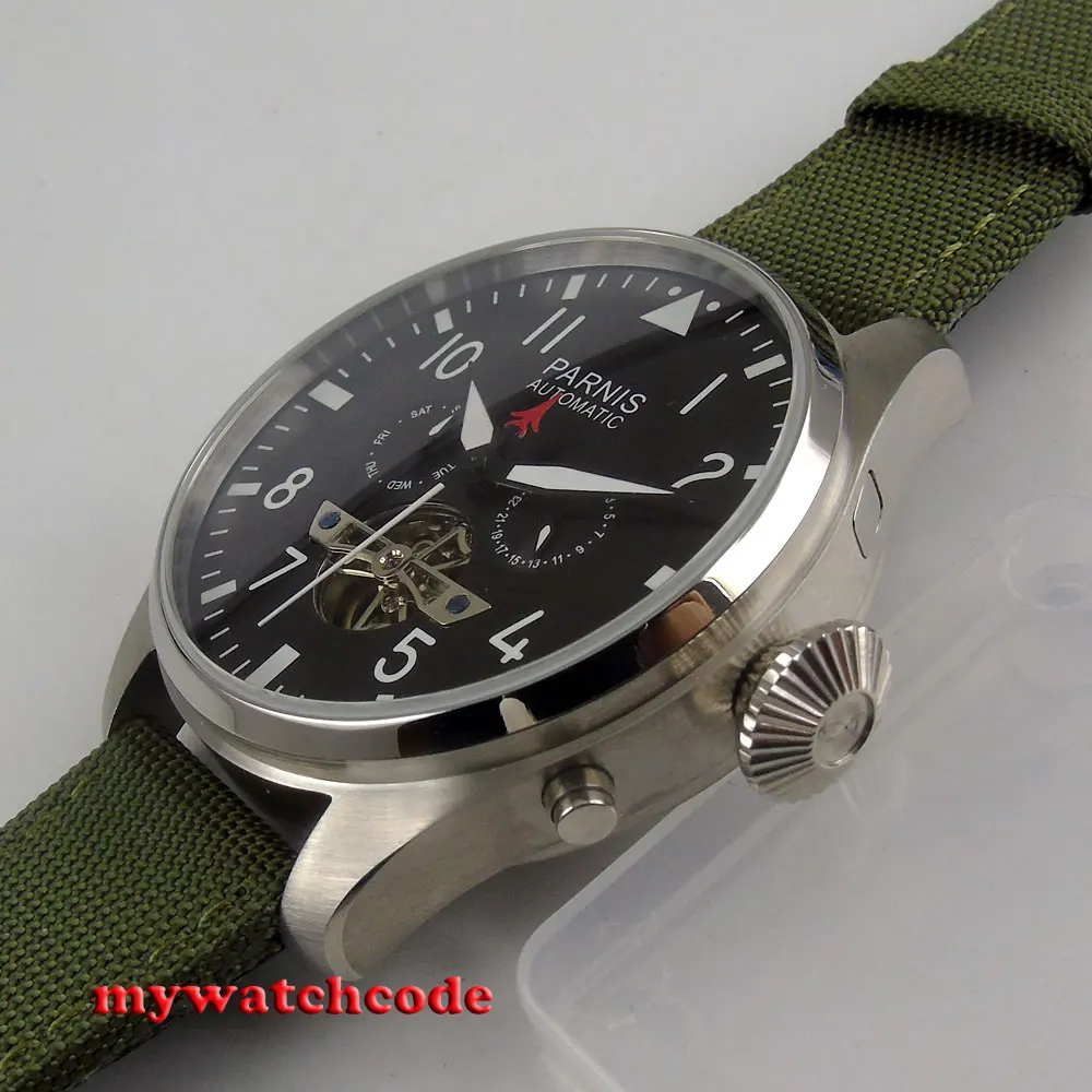 Мужские наручные часы parnis автоматические из нержавеющей стали с черным