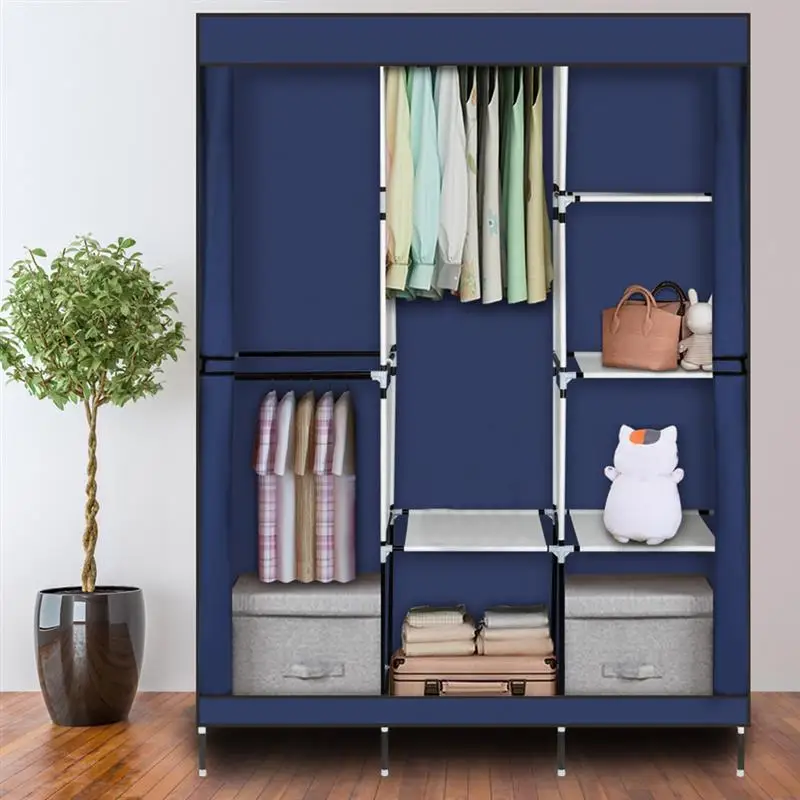 

71 Inch Portable Closet Wardrobe Clothes Rack Storage Organizer with Hanging Rod/Shelf Blue