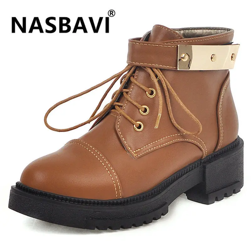

2019 Women Martin Boot Autumn Winter Female Casual Shoes Woman Flat Fashion Platform Round Toe Metal decoration Solid Ankle boot