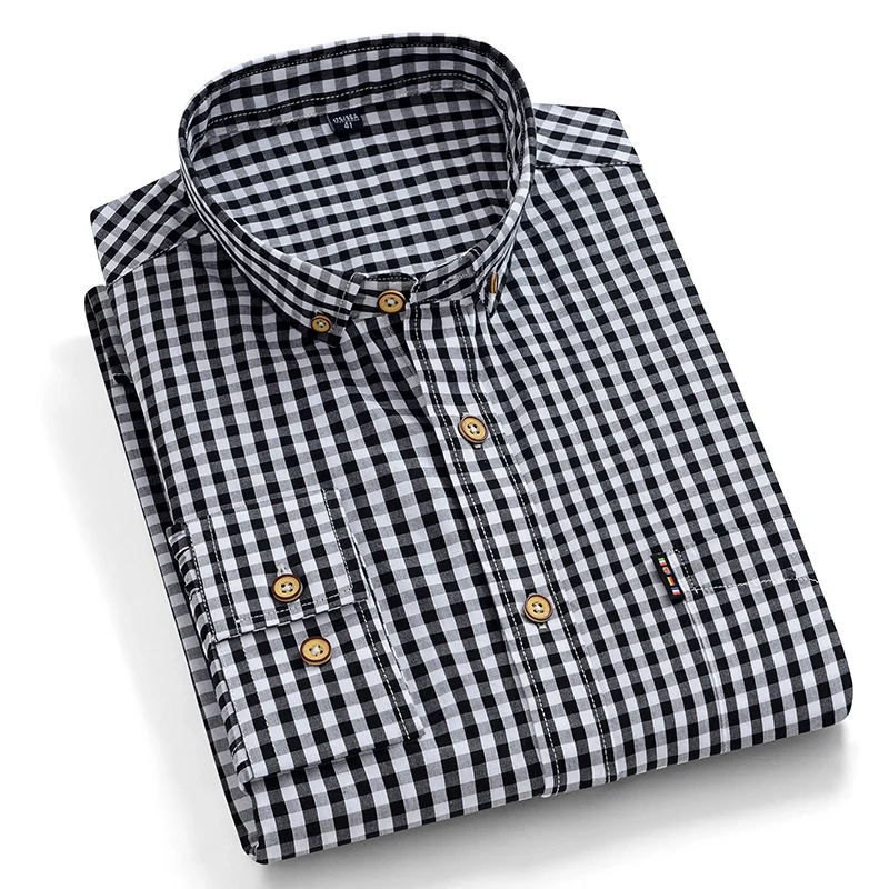 Thin 100% Cotton Plaid Shirts for Men Long Sleeve Regular Fit Checkered Dress shirt Mens Blue New 2020 Soft Comfortable Male