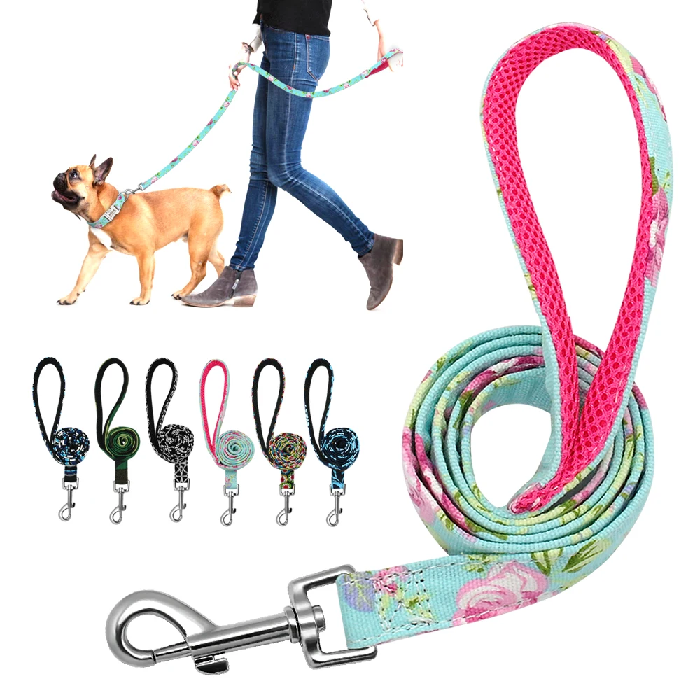 

6 Colors Dog Leash Lead Nylon Printed Pet Puppy Walking Leash Mesh Padded Running Training Leashes For Medium Dogs Rope Small
