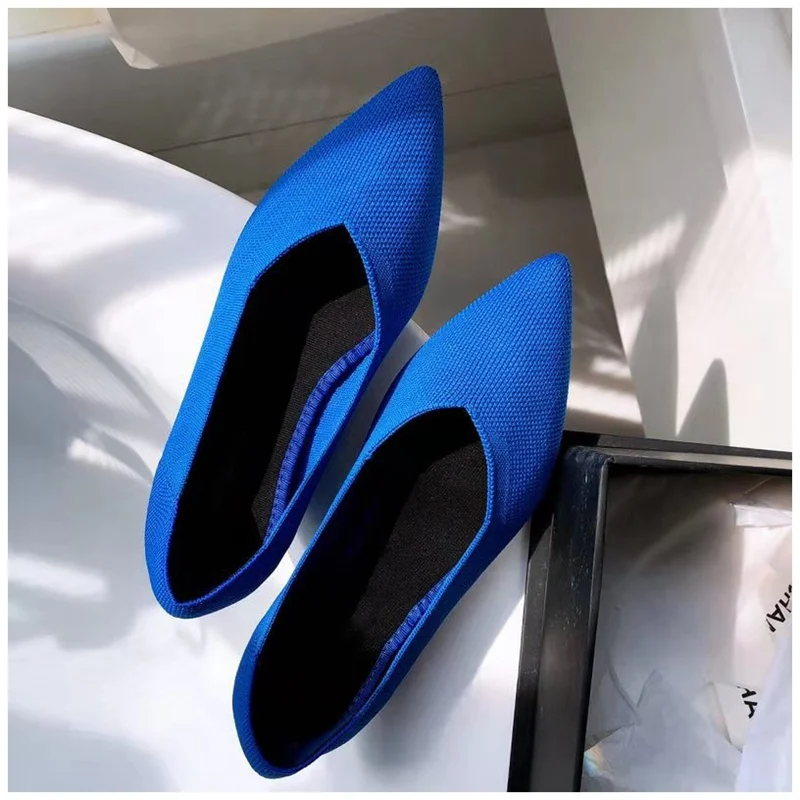 blue 1 SUOJIALUN/Женская обувь на плоской подошве; Дышащие Трикотажные Лоферы без застежек; модная женская повседневная обувь на плоской подошве с острым носком и узким эластичным верхом - Цвет: blue 1