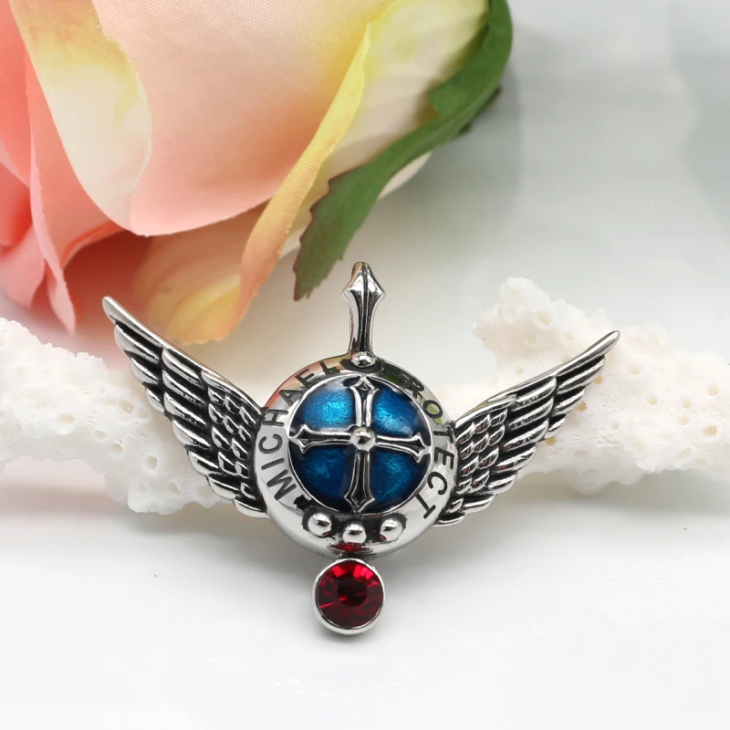 KLDY, женское ожерелье, Archangel, Майкл, крылья ангела, цепочка на шею, нержавеющая сталь, защита, щит, волшебные силы, Красный Кристалл, кулон