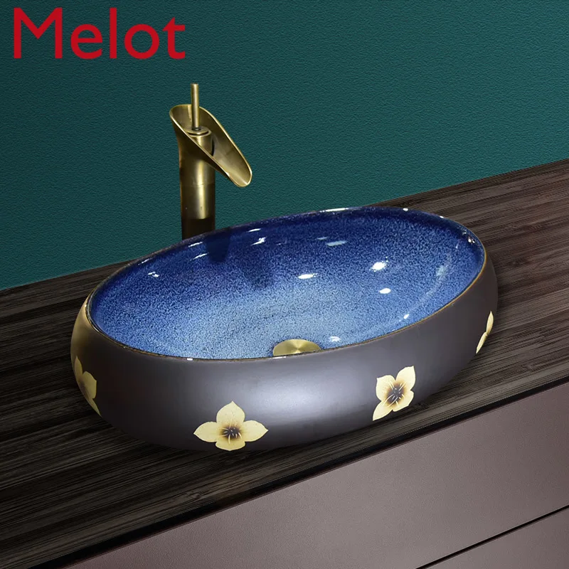 

Bathroom Ceramic Art Table Basin Rectangular Oval Retro Wash Basin Bathroom Home