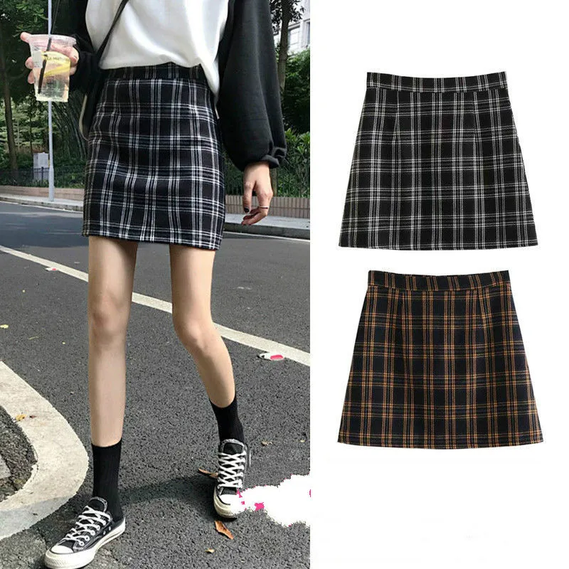 

Fashion Plaid High Waist Short Skirt Female A-line Skirt Spring and Summer New Style Retro Thin Bag Hip College Wind Bag Skirt