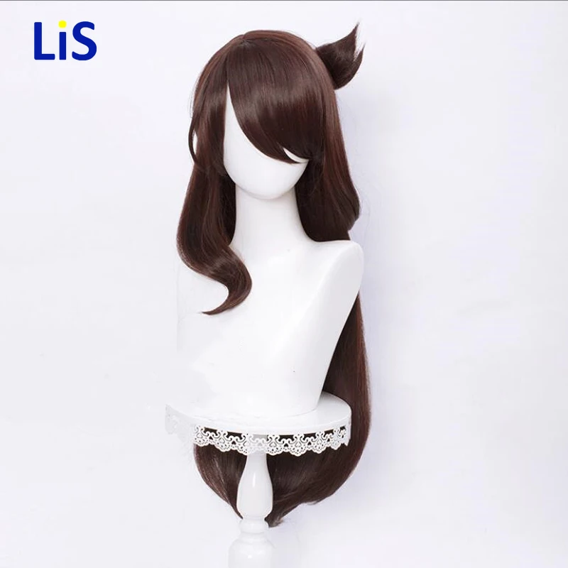 

Genshin Impact Cosplay Beidou Wig Removable Bun Brown Long Straight Bangs Heat Resistant Hair Adult Halloween Role Play
