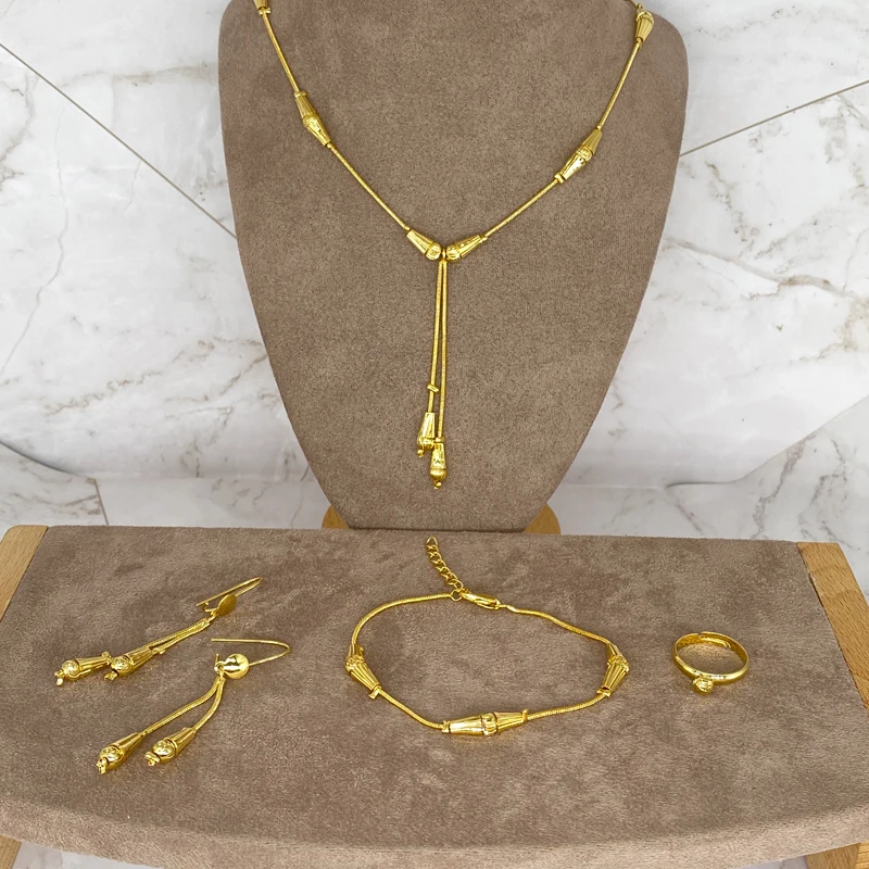 

Conjuntos de joias de ouro etíopes, colar com pingente de moeda árabe, brinco, anel dubai, presentes para mulheres, conjunto de