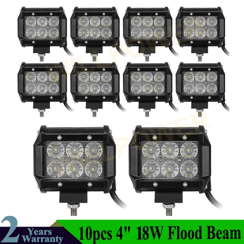 10PCS 18W Flood 1/2 шт. 18 Вт 36 Вт 72W фары для 108 Вт Светодиодный светильник бар Подсветка 12v точечное освещение комбинированный балка для грузовика трактор ATV SUV 4X4 4WD внедорожный головной светильник s - Цвет: 10PCS 18W Flood