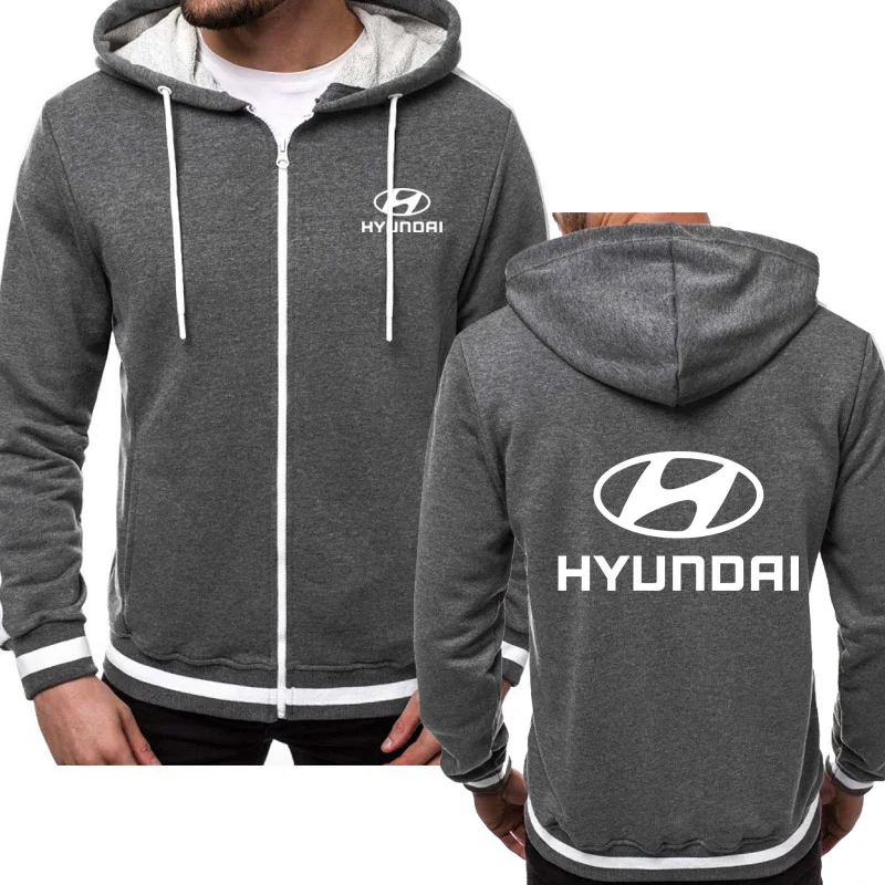 Мужские толстовки автомобиль Hyundai логотип печати Мода Повседневное в стиле «хип-хоп» Толстовка Harajuku, куртка на молнии и с капюшоном, мужская одежда с капюшоном - Цвет: Темно-серый