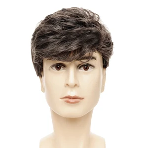 Короткие мужские парики для деловых мужчин, кудрявый парик смешанного цвета, боковая часть, мужские синтетические волосы, Термостойкое волокно